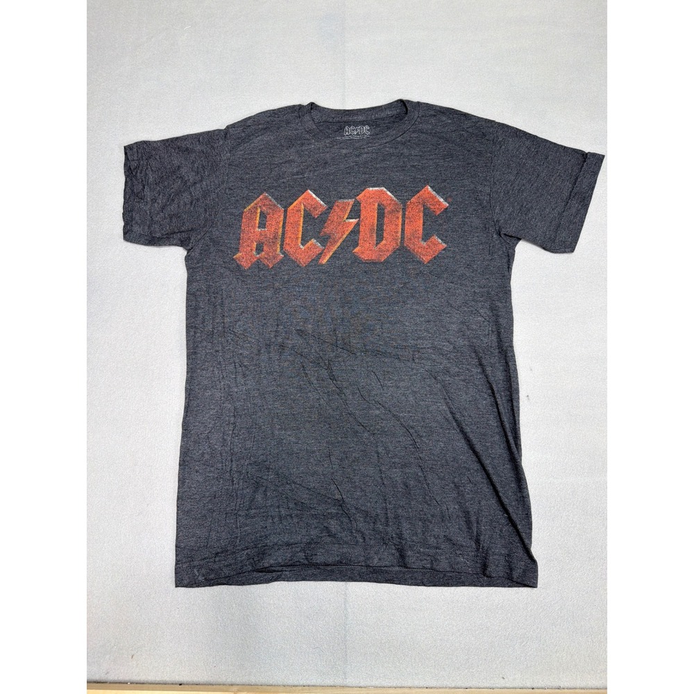 ACDC Graphic T-Shirt Mens Small Charcoal Grey Distressed Logo Rock Band Tee 1098